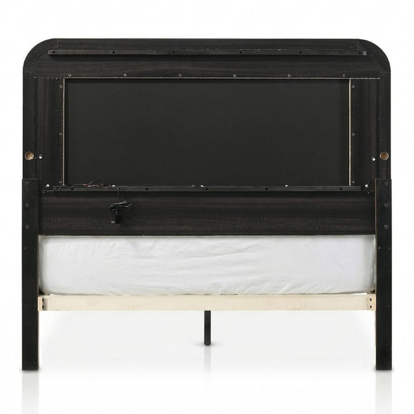 English Elm King Channel Tufted Platform Bed with LED Headboard Walnut Finish Polyester Frame B2741S01058
