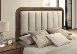 English Elm King Channel Tufted Platform Bed with LED Headboard Walnut Finish Polyester Frame B2741S01058
