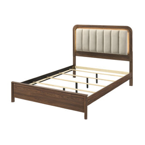English Elm King Channel Tufted Platform Bed with LED Headboard Walnut Finish Polyester Frame B2741S01058