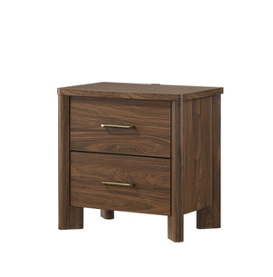 English Elm Walnut 3 Piece Bedroom Set with LED Headboard Nightstands and USB Charging Ports Eastern King B2741S01060