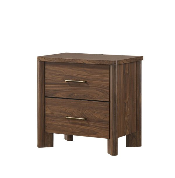 English Elm Walnut 3 Piece Bedroom Set with LED Headboard Nightstands and USB Charging Ports Eastern King B2741S01060