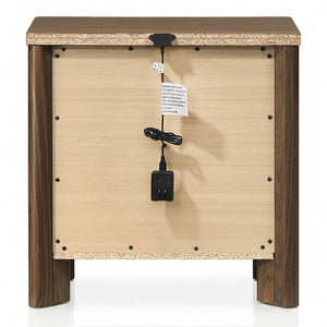 English Elm Walnut 3 Piece Bedroom Set with LED Headboard Nightstands and USB Charging Ports Eastern King B2741S01060