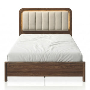English Elm Walnut 3 Piece Bedroom Set with LED Headboard Nightstands and USB Charging Ports Queen B2741S01061