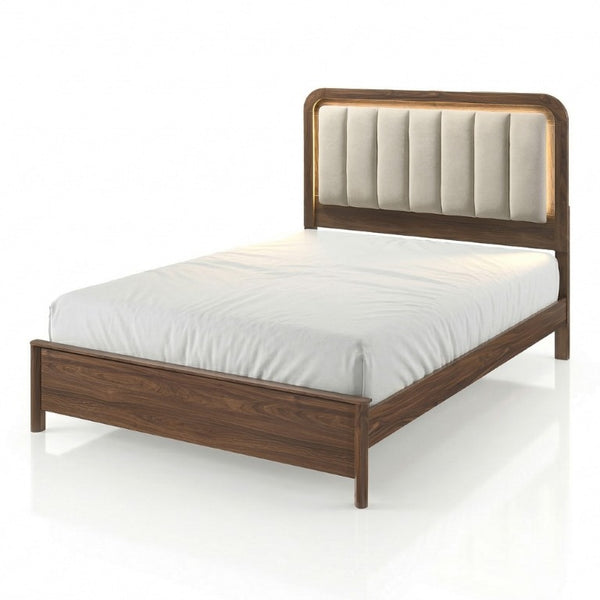 English Elm Walnut 3 Piece Bedroom Set with LED Headboard Nightstands and USB Charging Ports Queen B2741S01061