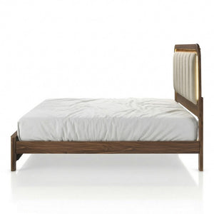 English Elm Walnut 3 Piece Bedroom Set with LED Headboard Nightstands and USB Charging Ports Queen B2741S01061