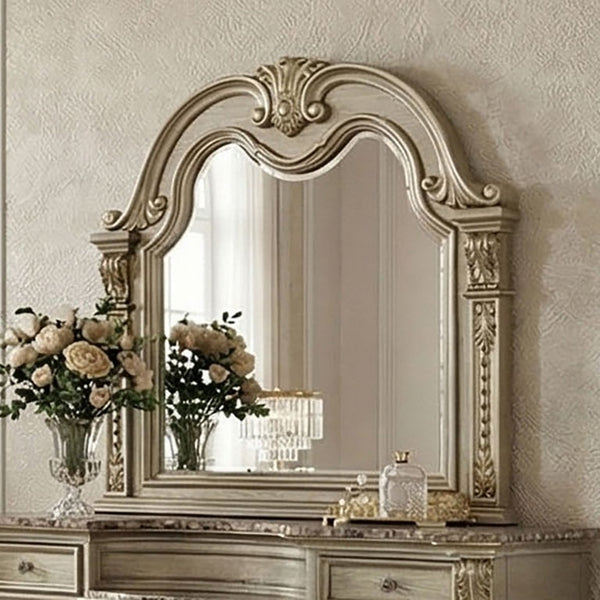 English Elm Genuine Marble Top Dresser with Mirror Baroque Carved Pinewood Gold Champagne Finish B2741S01063