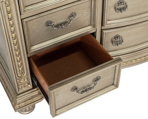 English Elm Genuine Marble Top Dresser with Mirror Baroque Carved Pinewood Gold Champagne Finish B2741S01063