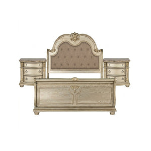 English Elm Traditional Baroque Queen Bedroom Set Sleigh Bed Marble Nightstands Tufted Headboard B2741S01066