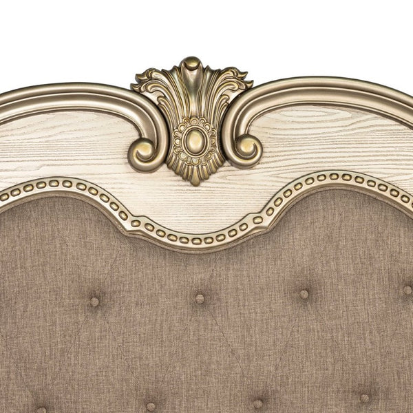 English Elm Traditional Baroque Queen Bedroom Set Sleigh Bed Marble Nightstands Tufted Headboard B2741S01066