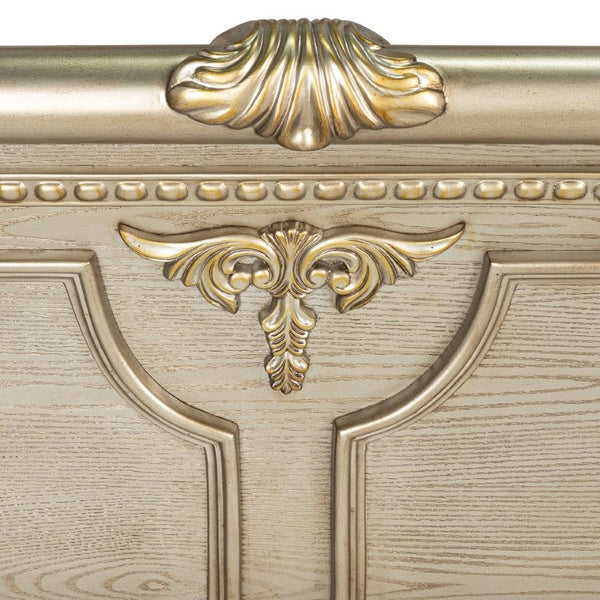 English Elm Traditional Baroque Queen Bedroom Set Sleigh Bed Marble Nightstands Tufted Headboard B2741S01066