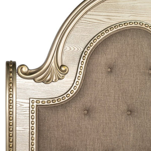 English Elm Traditional Baroque Sleigh Bed Set with Tufted Headboard Marble Tops Gold Finish B2741S01067