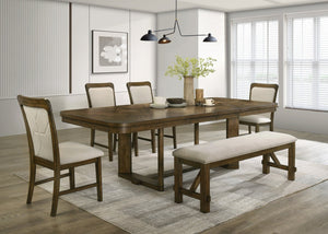 English Elm 1Pc Extendable Rectangular Dining Table with Two Removable Leaves Wood Grain Finish B2741S01069