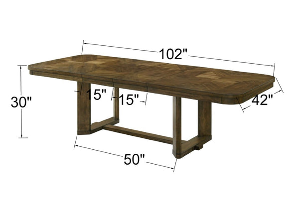 English Elm 1Pc Extendable Rectangular Dining Table with Two Removable Leaves Wood Grain Finish B2741S01069