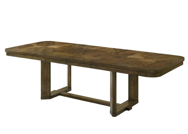 English Elm 6Pc Extendable Rectangular Dining Set with Upholstered Chairs Bench and Warm Wood Finish 6pc with Extendable Table, Chairs & Bench B2741S01070