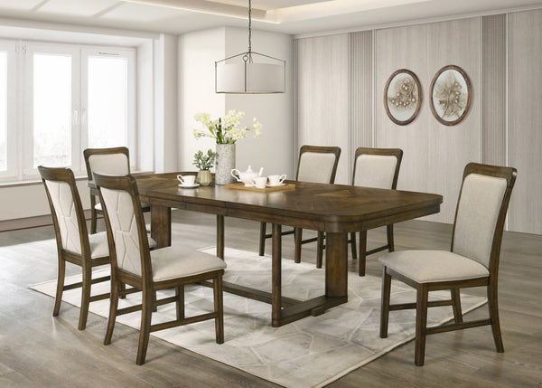 English Elm 7Pc Extendable Rectangular Dining Set with Wood Grain Table and Upholstered Side Chairs 7pc Extendable with Chairs B2741S01071