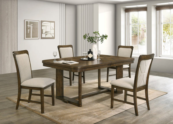 English Elm 5Pc Extendable Rectangular Dining Set Wood Grain Table with Upholstered Side Chairs Brown B2741S01072