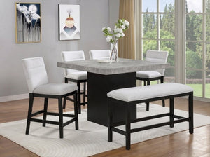 English Elm 6Pc Counter Height Dining Set Square Weathered Gray Table Upholstered Chairs Bench Included B2741S01073