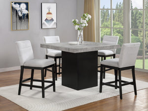 English Elm 5Pc Counter Height Dining Set Square Weathered Gray Top Padded Chairs Industrial Kitchen B2741S01074