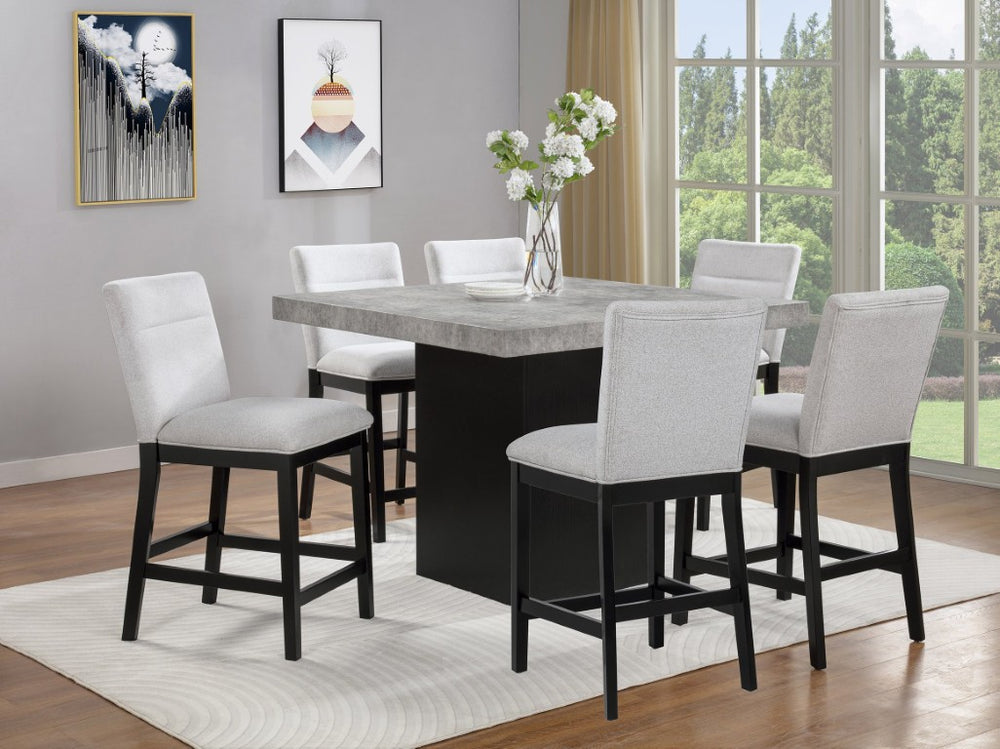 English Elm 7Pc Counter Height Square Dining Set Weathered Gray Top Upholstered Chairs Contemporary B2741S01075