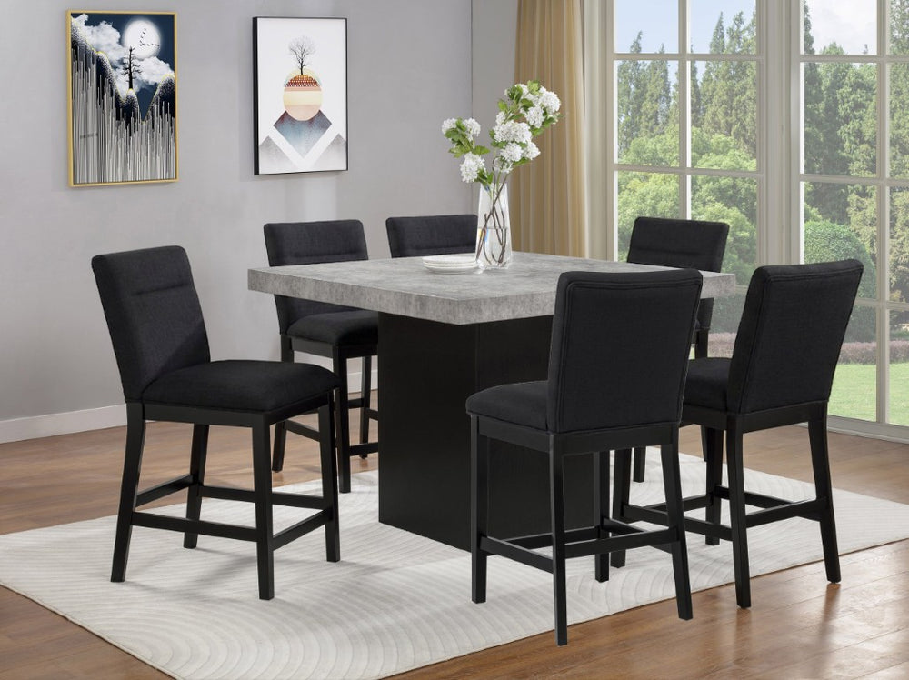 English Elm 7Pc Counter Height Dining Set Square Weathered Gray Top Upholstered Seating Modern Kitchen B2741S01078