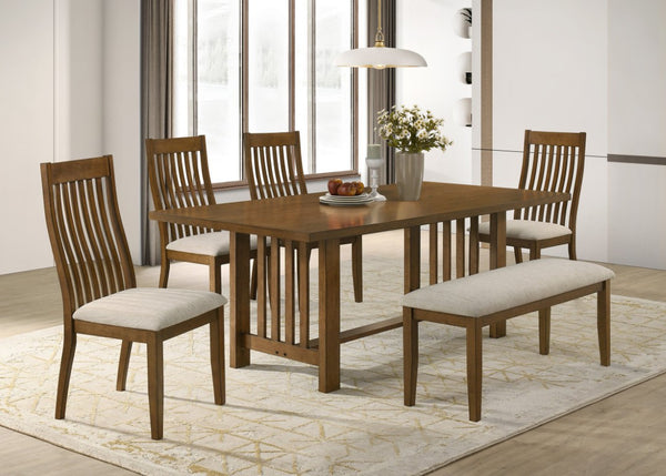 English Elm 7Pc Extendable Rectangular Dining Set with Wood Grain Table and Upholstered Side Chairs 6pc with Chairs and Bench B2741S01079