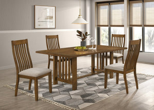 English Elm 6Pc Extendable Rectangular Dining Set with Upholstered Chairs Bench and Warm Wood Finish 5pc with Table & 4 Chairs B2741S01080