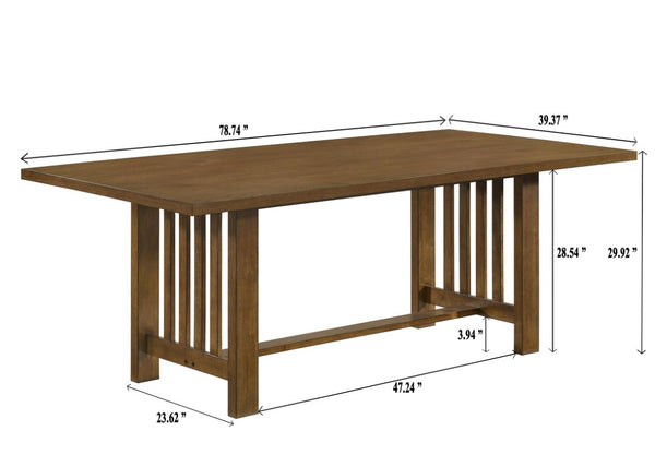 English Elm 7Pc Mission Style Rectangular Dining Set with Six Beige Upholstered Chairs Warm Brown B2741S01081