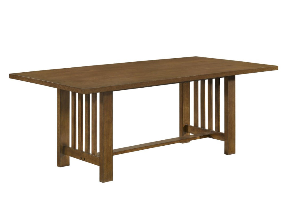 English Elm 7Pc Mission Style Rectangular Dining Set with Six Beige Upholstered Chairs Warm Brown B2741S01081
