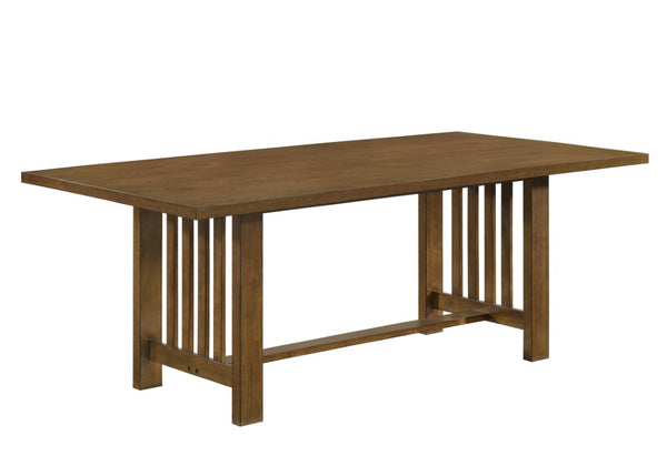 English Elm 7Pc Mission Style Rectangular Dining Set with Six Beige Upholstered Chairs Warm Brown B2741S01081