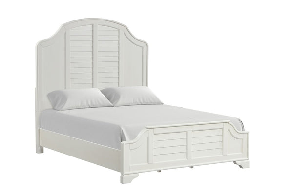English Elm 1Pc Coastal Louvered Panel Bed Arched Headboard Rubberwood Frame Bedroom Anchor Antique White Engineered Wood,Rubber Wood 81 L x 87 W x 68 H B2741S01086