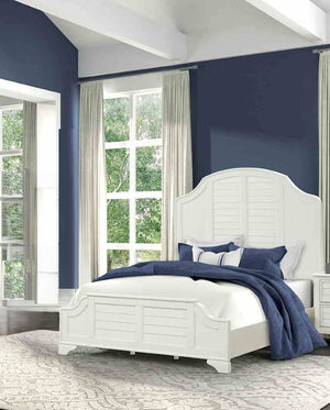 English Elm 1Pc Coastal Louvered Panel Bed Arched Headboard Rubberwood Frame Bedroom Anchor Antique White Engineered Wood,Rubber Wood 81 L x 87 W x 68 H B2741S01086