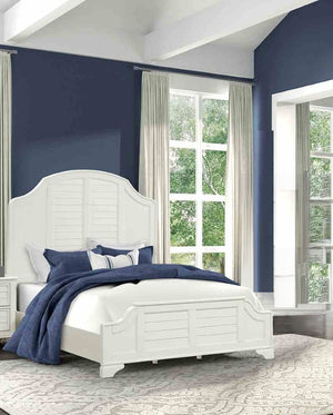 English Elm 1Pc Coastal Louvered Panel Bed Arched Headboard Rubberwood Frame Bedroom Anchor Antique White Engineered Wood,Rubber Wood 81 L x 87 W x 68 H B2741S01086