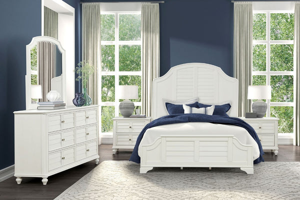 English Elm 1Pc Coastal Louvered Panel Bed Arched Headboard Rubberwood Frame Bedroom Anchor Antique White Engineered Wood,Rubber Wood 81 L x 87 W x 68 H B2741S01086
