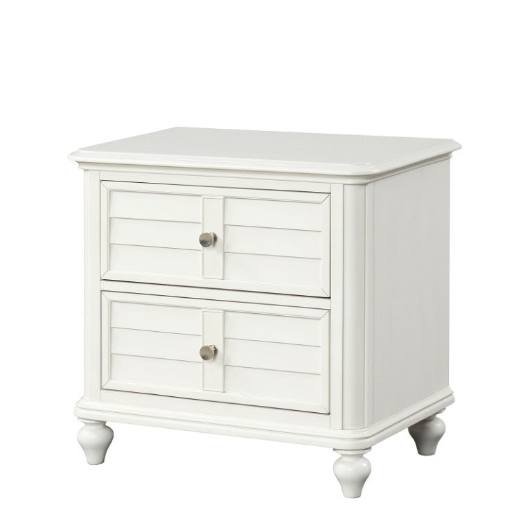 English Elm Antique White Queen Bedroom Set Louvered Arched Headboard Rubberwood Frame with Nightstands B2741S01087
