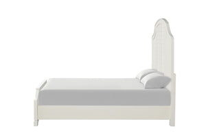 English Elm Antique White King Bedroom Set Arched Louvered Headboard Rubberwood Frame 3 Piece B2741S01088