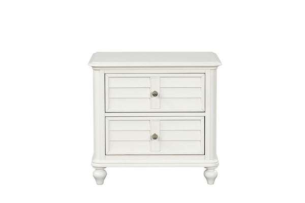 English Elm Antique White King Bedroom Set Arched Louvered Headboard Rubberwood Frame 3 Piece B2741S01088