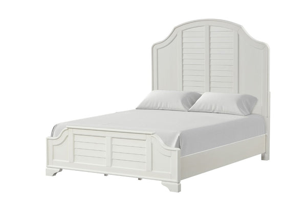 English Elm Antique White King Bedroom Set Arched Louvered Headboard Rubberwood Frame 3 Piece B2741S01088