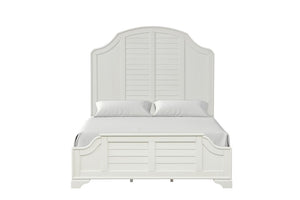 English Elm Antique White King Bedroom Set Arched Louvered Headboard Rubberwood Frame 3 Piece B2741S01088