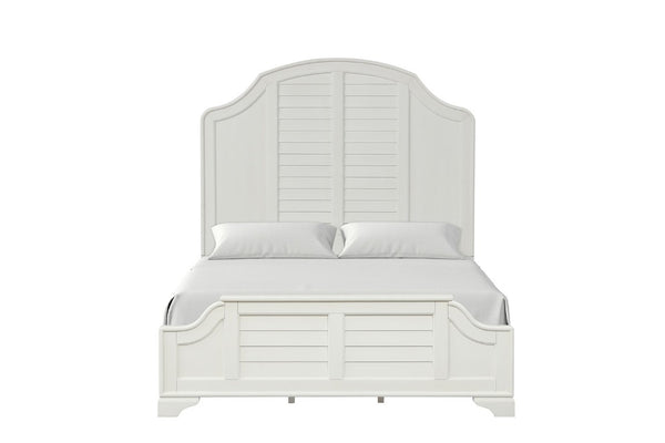 English Elm Antique White King Bedroom Set Arched Louvered Headboard Rubberwood Frame 3 Piece B2741S01088
