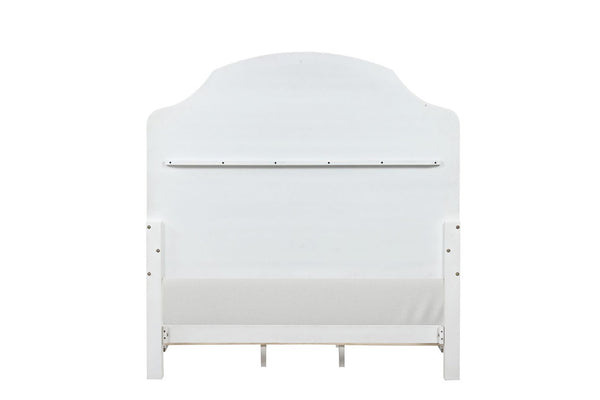English Elm Antique White King Bedroom Set Arched Louvered Headboard Rubberwood Frame 3 Piece B2741S01088