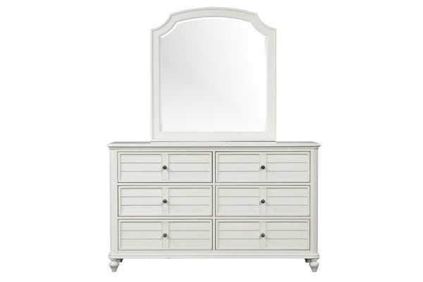 English Elm Transitional Wood Grain Chest with Curved Drawers Plinth Base and Natural Warm Finish Antique White 64 L x 18 W x 38 H B2741S01089