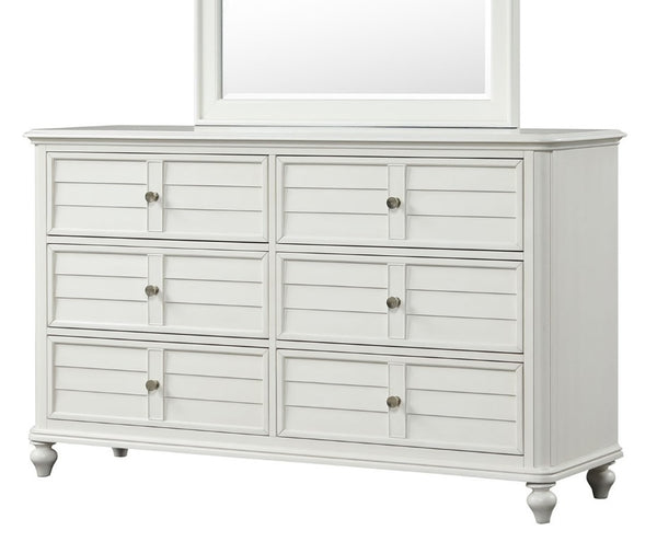 English Elm Transitional Wood Grain Chest with Curved Drawers Plinth Base and Natural Warm Finish Antique White 64 L x 18 W x 38 H B2741S01089
