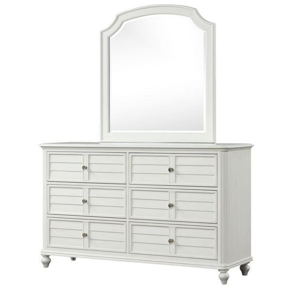 English Elm Transitional Wood Grain Chest with Curved Drawers Plinth Base and Natural Warm Finish Antique White 64 L x 18 W x 38 H B2741S01089