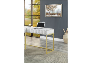 English Elm Transitional Lift Top Computer Desk with USB Port Antique White and Gold Home Office B2741S01091