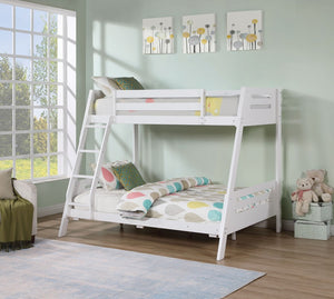 English Elm Transitional Twin Over Full Bunk Bed Solid Wood White Finish with Built in Storage Drawers B2741S01093