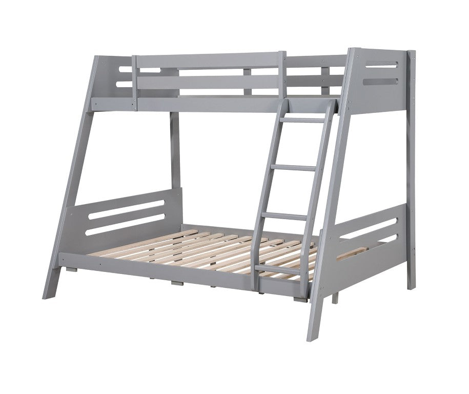 English Elm Transitional Twin Over Full Bunk Bed Solid Wood Gray Finish with Storage Drawers B2741S01094