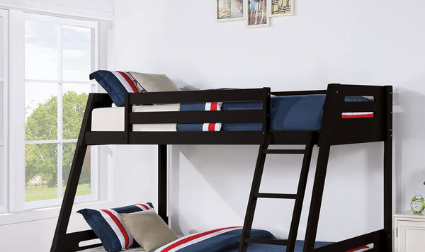 English Elm Transitional Twin Over Full Solid Wood Bunk Bed with Storage Drawers and Reversible Ladder Black Solid Wood 79 L x 61 W x 65 H B2741S01095