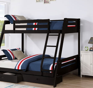 English Elm Transitional Twin Over Full Solid Wood Bunk Bed with Storage Drawers and Reversible Ladder Black Solid Wood 79 L x 61 W x 65 H B2741S01095