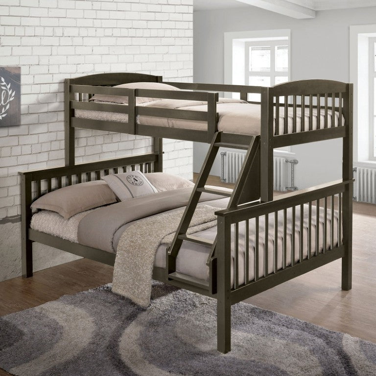 English Elm Twin Over Full Bunk Bed Solid Hardwood Frame Gray Angled Ladder Slat Support Kids Room B2741S01096