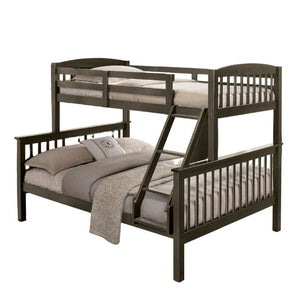 English Elm Twin Over Full Bunk Bed Solid Hardwood Frame Gray Angled Ladder Slat Support Kids Room B2741S01096
